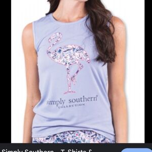 Simply Southern Shirt Womens Small Blue Sleeveless Tank Top Flamingo Leaf Blue